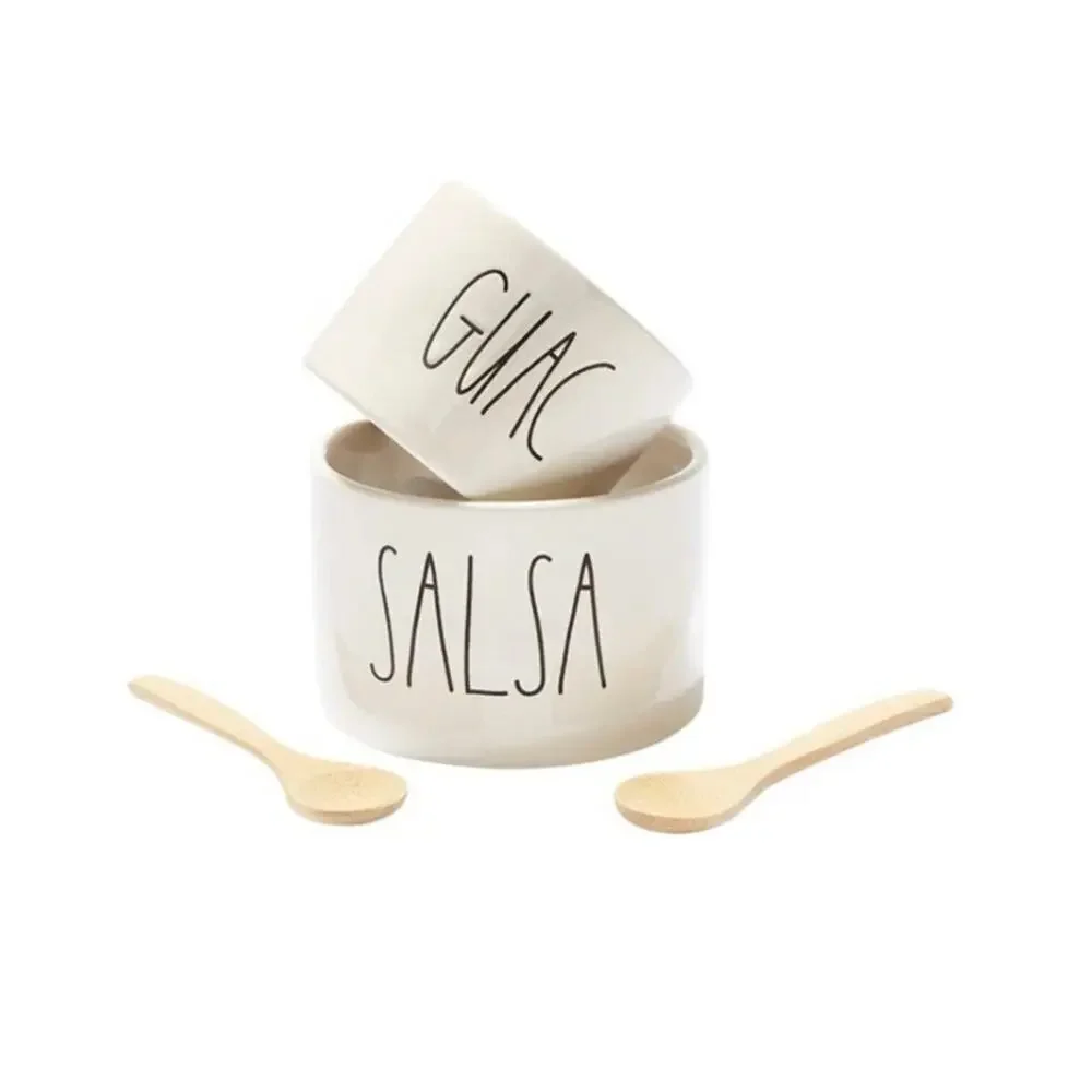 Rae Dunn Cream Guac and Salsa Bowl Set with Spoons